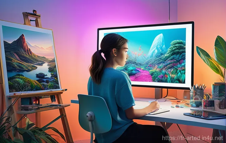 미술교육사 자격증 갱신 방법 - **Digital Artist Harnessing AI Inspiration:** A young, focused digital artist, appearing to be in th...