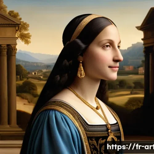 Home 33 미술교육사 자격증 준비 팁 - A detailed Renaissance art scene featuring a female figure reminiscent of Mona Lisa, dressed in peri...