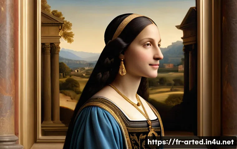 미술교육사 자격증 준비 팁 - A detailed Renaissance art scene featuring a female figure reminiscent of Mona Lisa, dressed in peri...