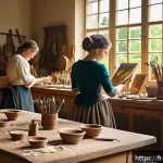 Home 20 미술교육사와 예술경영의 연관성 - A vibrant Renaissance-era artisan workshop scene, featuring diverse artists and apprentices actively...