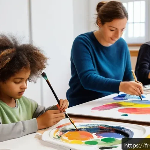 Home 31 미술교육사 취업 과정 단계별 가이드 - A vibrant art education workshop scene in a French cultural center, featuring a diverse group of chi...
